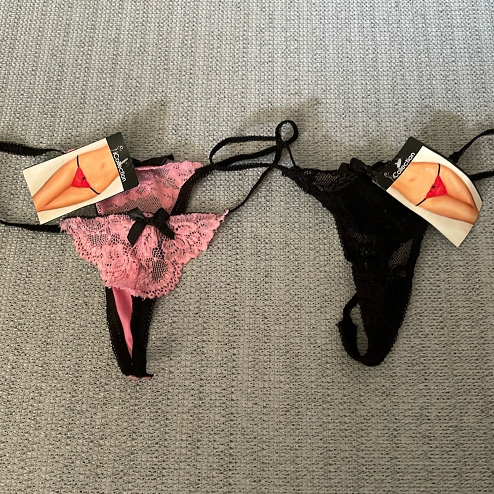 Lace Women's Thong Set - Pink & Black